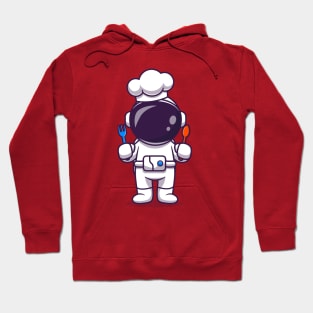 Cute Astronaut Chef With Fork And Spoon Cartoon Hoodie